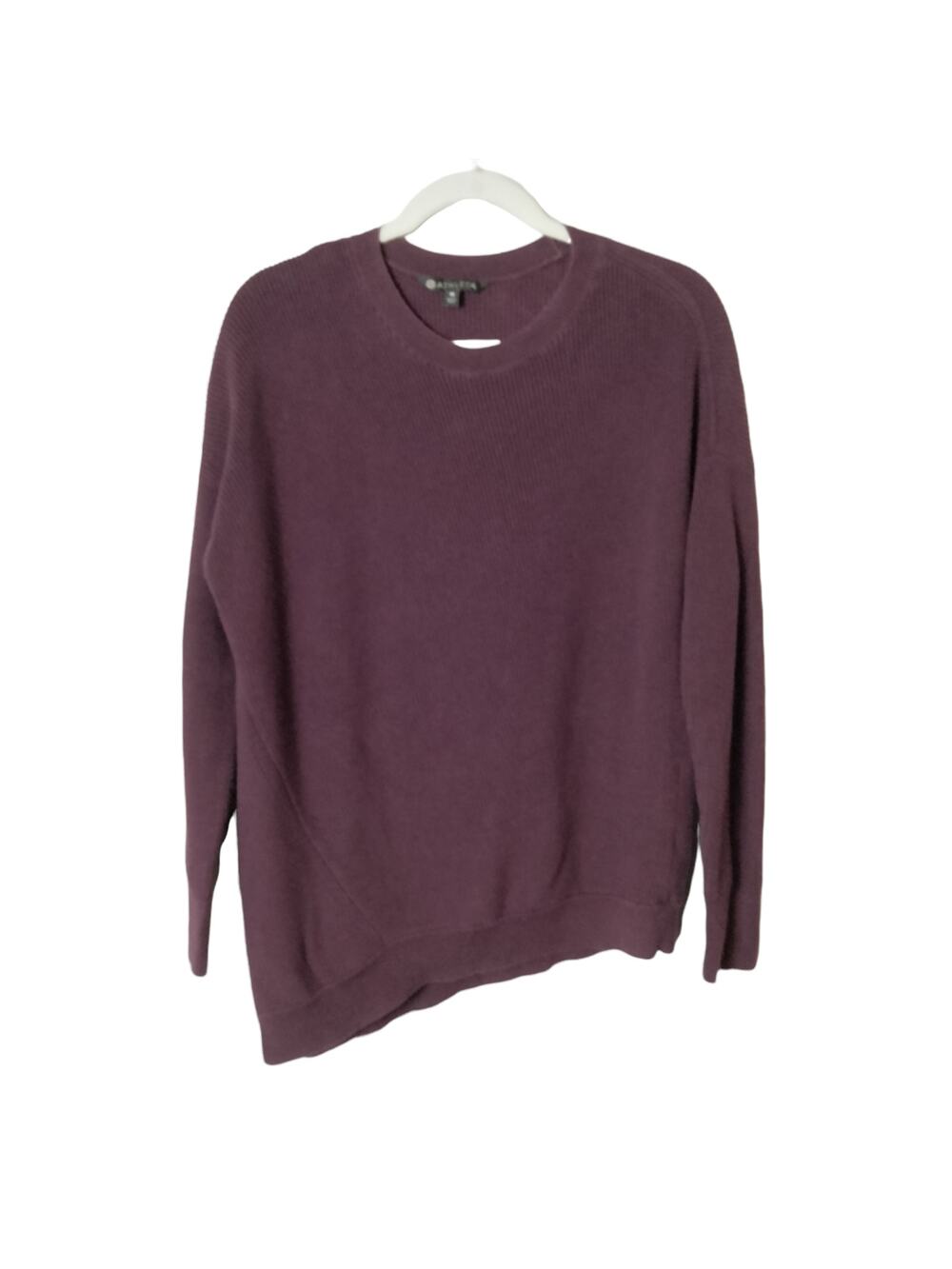 Athleta Sz M Rest Day Asymmetrical Hem Sweater Pima Tencel Silk Blend Purple